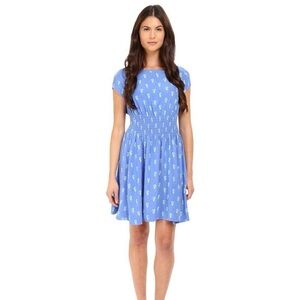 Kate Spade Blue Seahorse Smocked Waist Silk Blaire Dress, Size Medium (M)